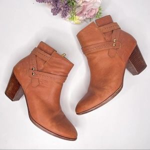 Anthropologie Cognac Rose Leather Booties
